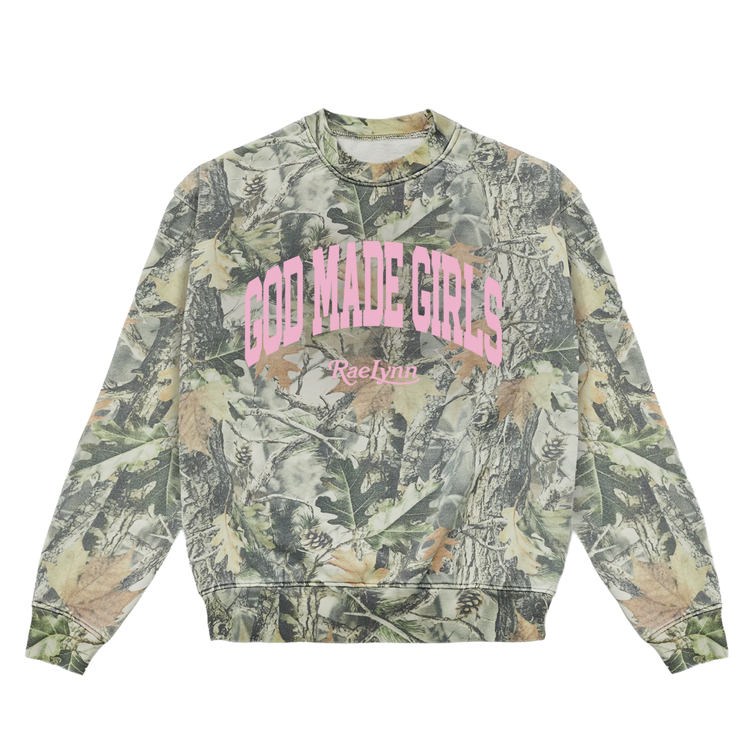 God Made Girls Camo Crewneck
